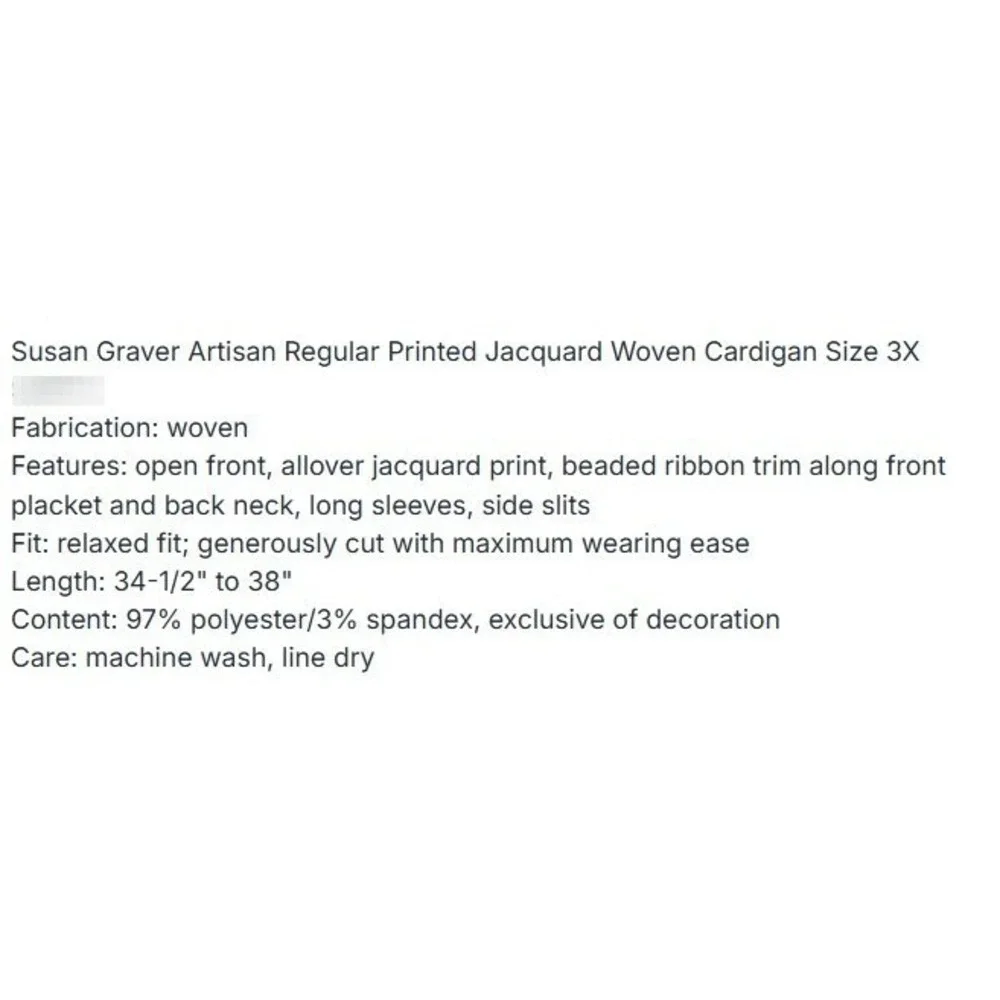 Susan Graver Artisan Wine‎ Floral Jacquard Beaded Trim Open Cardigan Plus 3X